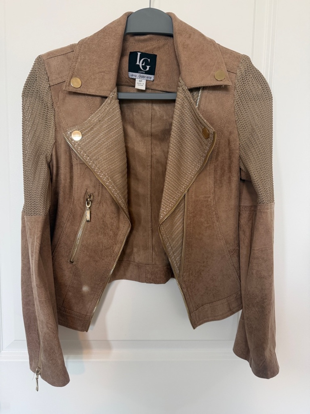 Lena Gabrielle Taupe Suede Moto Jacket